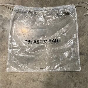 Authentic Off-White Transparent Tote with Black "PLASTIC BAG" Text